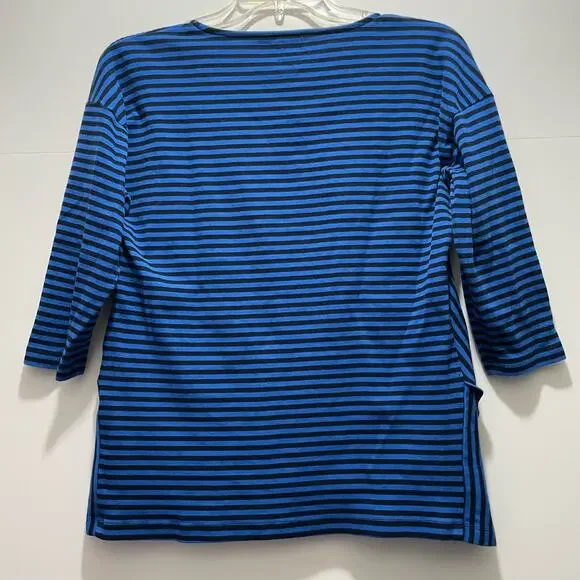 Chico's Top  Blue Striped Ultimate Tee Pima Cotton Side Slit 3/4 Sleeve size M/8 - Picture 6 of 9
